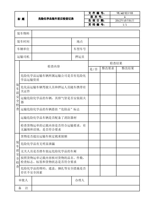 AQ-024-03 危险化学品装车前后检查记录