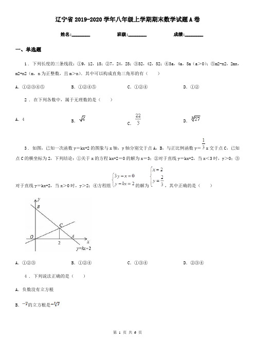 辽宁省2019-2020学年八年级上学期期末数学试题A卷-2