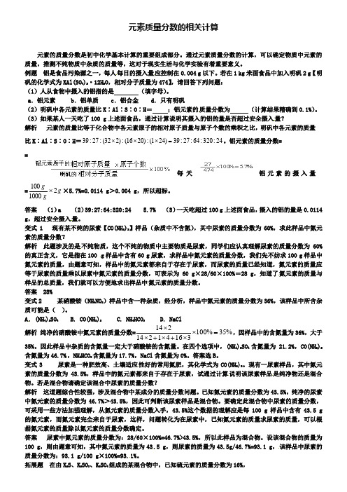 鲁教版九年级化学例题解析：元素质量分数的相关计算