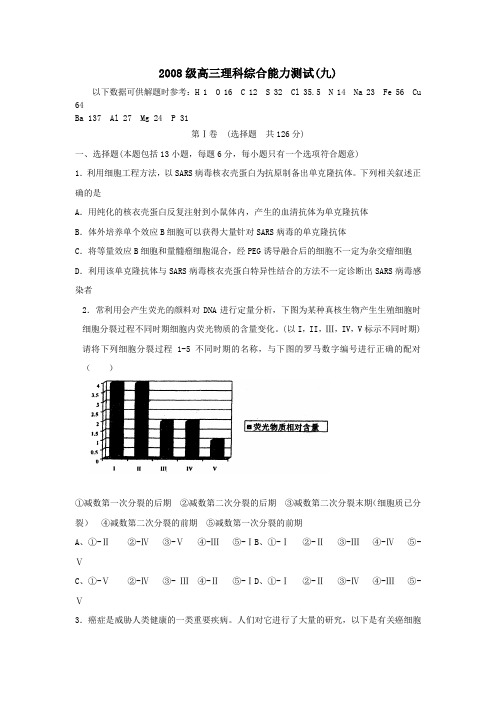 08级高三理科综合能力测试