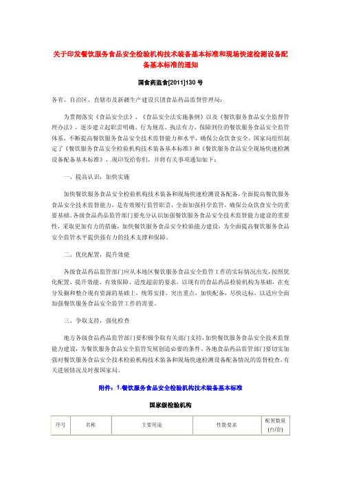 食药监局公布餐饮食品安全检验机构仪器装备基本标准