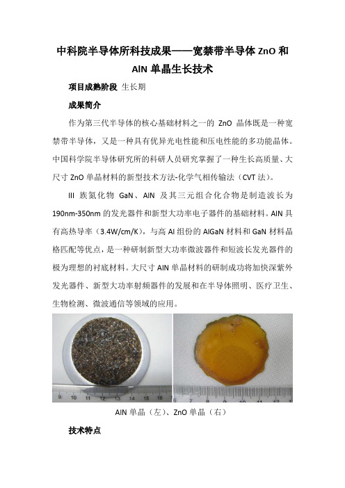 中科院半导体所科技成果——宽禁带半导体ZnO和AlN单晶生长技术