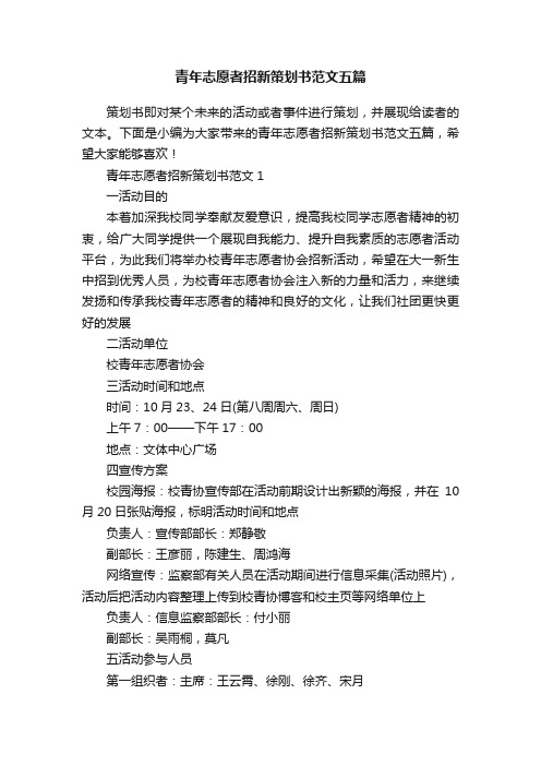 青年志愿者招新策划书范文五篇