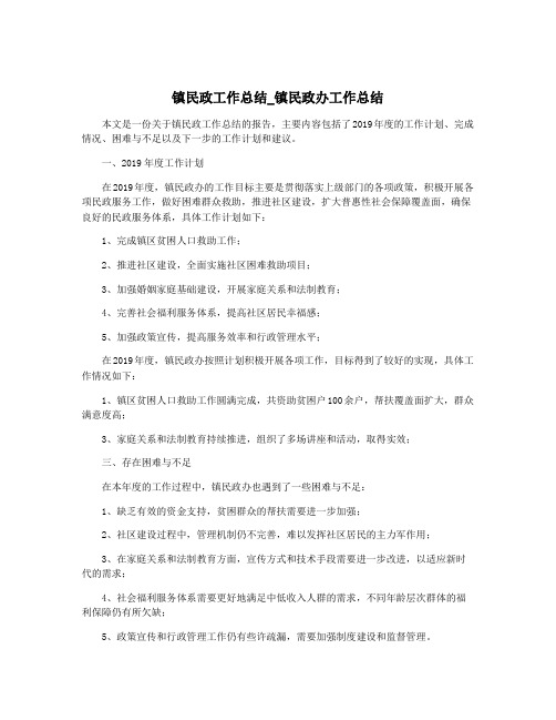 镇民政工作总结_镇民政办工作总结