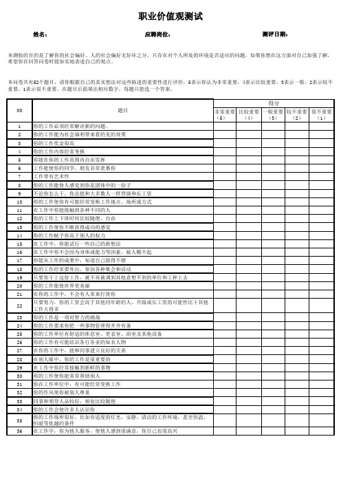 职业价值观测试及答案(自动统计结果)