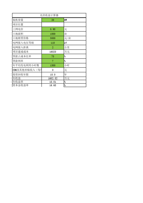 光伏电站收益率计算器