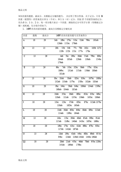 最新16PF各因素的答案及解释