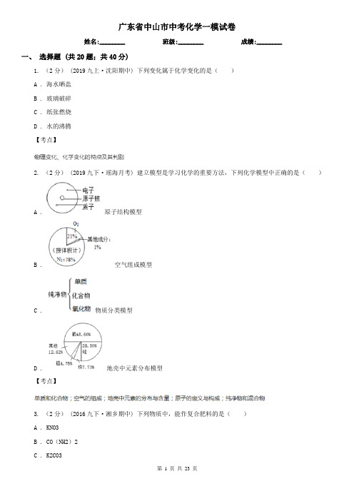 广东省中山市中考化学一模试卷  