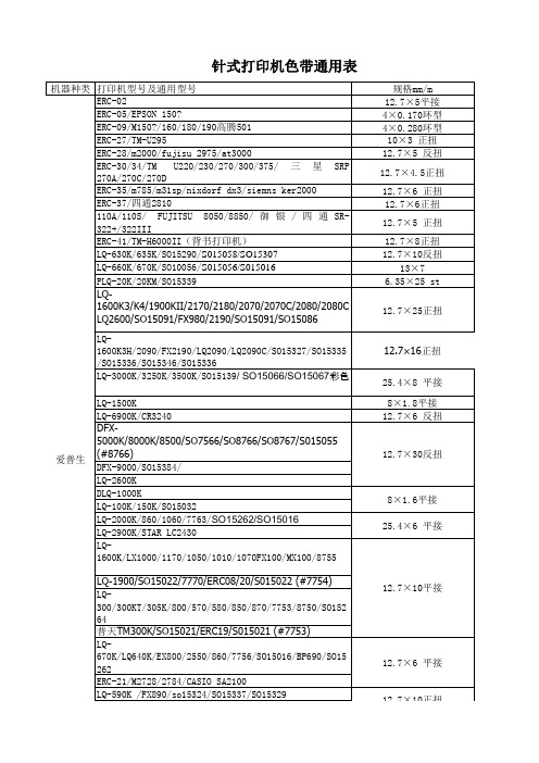 常用针式打印机色带通用表