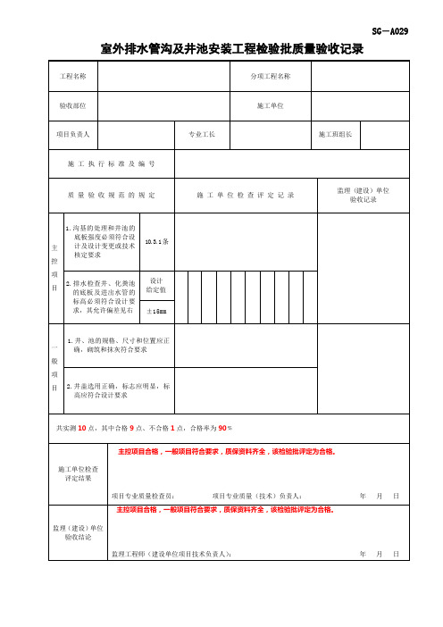 室外排水管沟及井池安装工程检验批质量验收记录