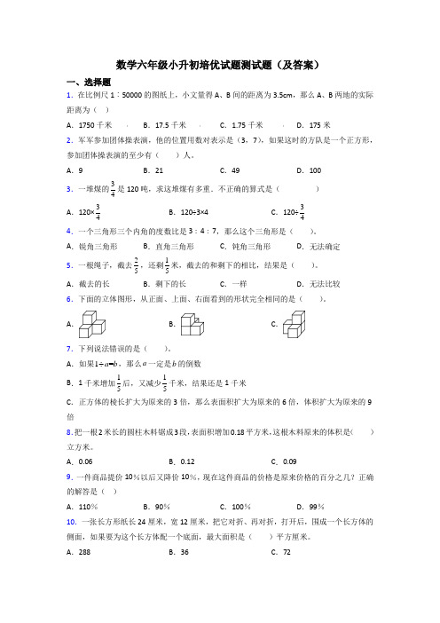 数学六年级小升初培优试题测试题(及答案)