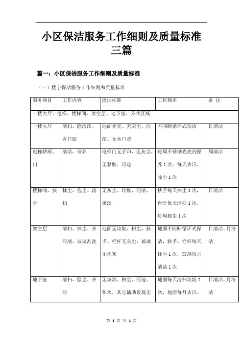 小区保洁服务工作细则及质量标准三篇