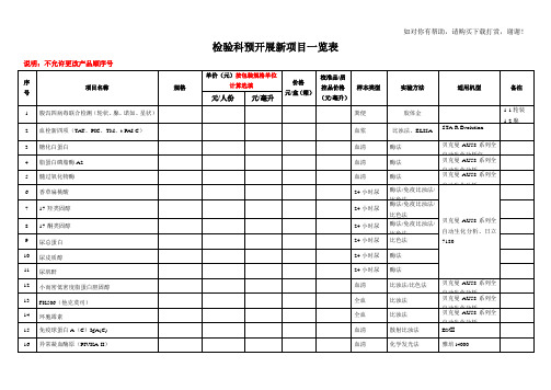 检验科预开展新项目一览表