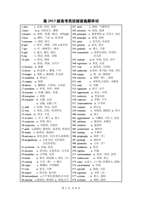 高2013级高考英语阅读高频单词