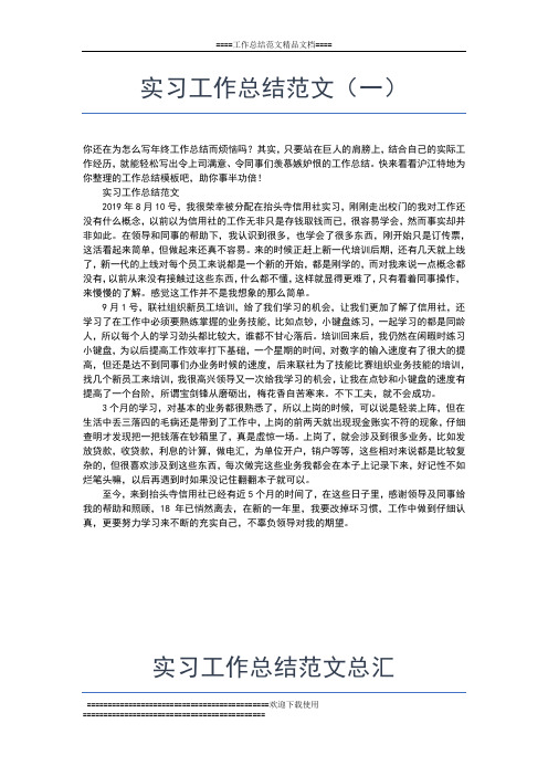 2019年最新实习工作总结范文工作总结文档【五篇】