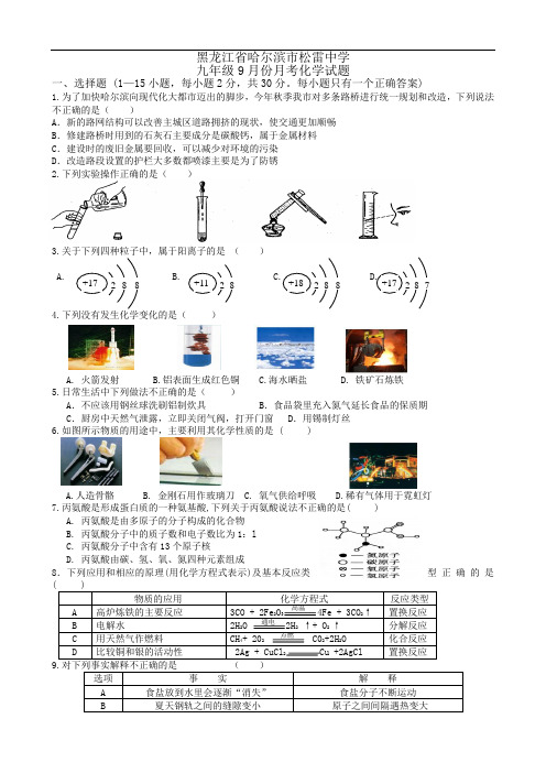 黑龙江省哈尔滨市119中学九年级月考化学试题(无答案)