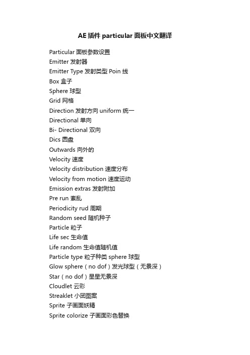 AE插件particular面板中文翻译