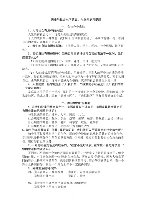 历史与社会七下复习提纲