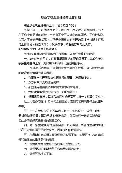 职业学校班主任德育工作计划（精选5篇）