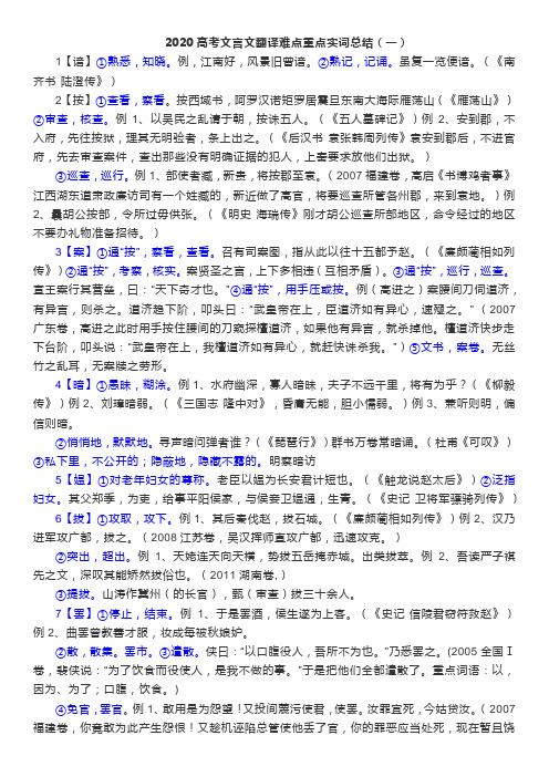 2020高考文言文翻译难点重点实词总结(一)