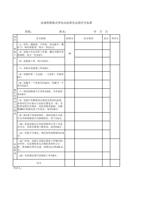 高速铁路箱式变电站标准化巡视评分标准