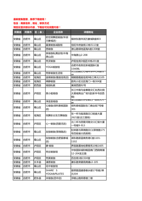 新版安徽省合肥市瑜伽企业公司商家户名录单联系方式地址大全217家