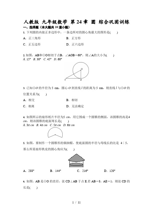 人教版 九年级数学上册 第24章 圆 综合巩固训练(含答案)