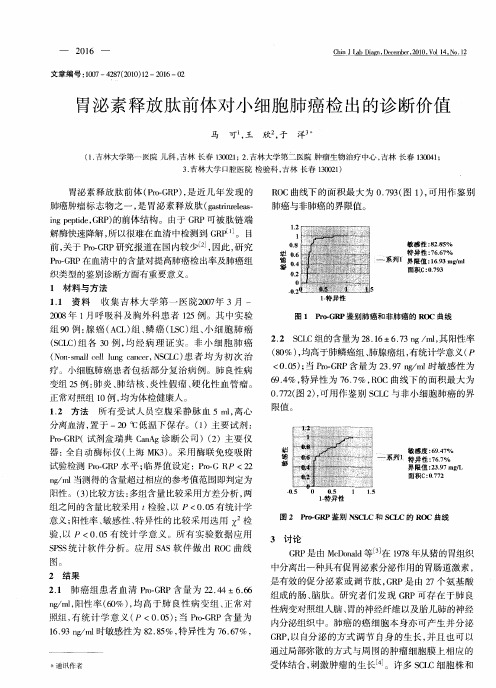 胃泌素释放肽前体对小细胞肺癌检出的诊断价值