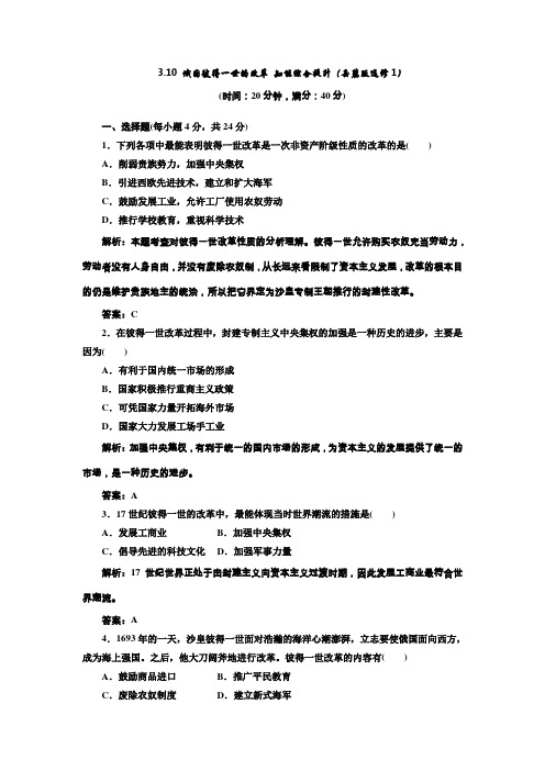 3.10俄国彼得一世的改革知能综合提升(岳麓版选修1)