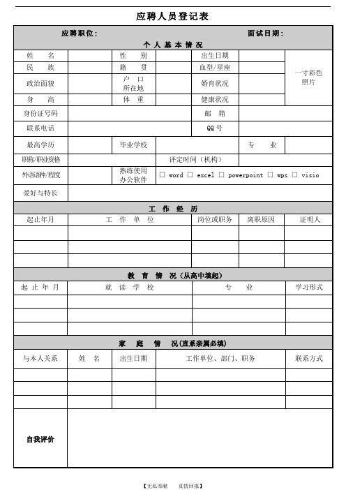 《应聘人员登记表》