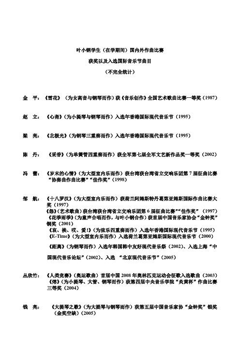 叶小钢学生(在学期间)国内外作曲比赛