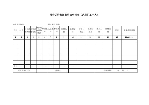 社会保险费缴费明细申报表适用职工个人