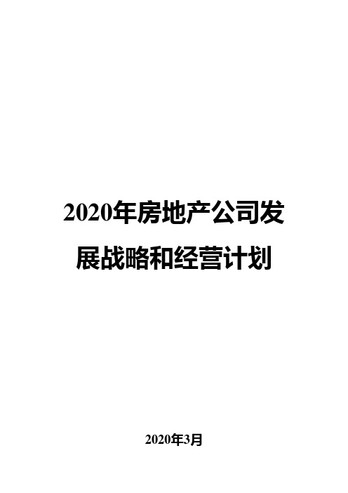 2020年房地产公司发展战略和经营计划