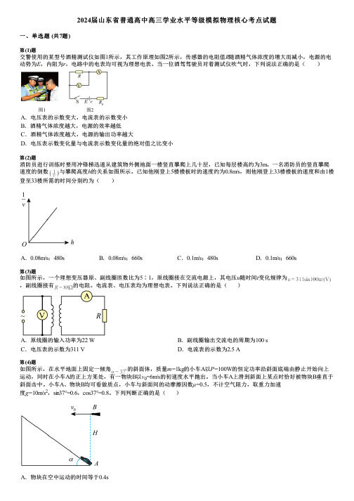 2024届山东省普通高中高三学业水平等级模拟物理核心考点试题