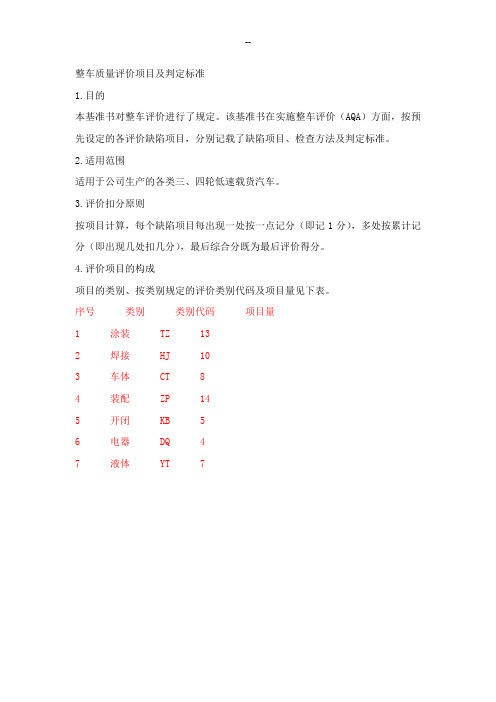 整车质量评价项目及判定标准