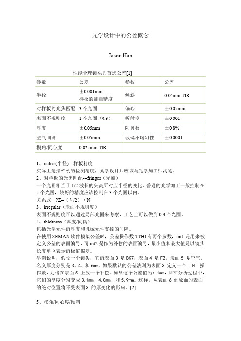 光学设计中的公差概念