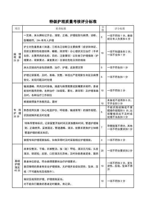 分级护理检查表格