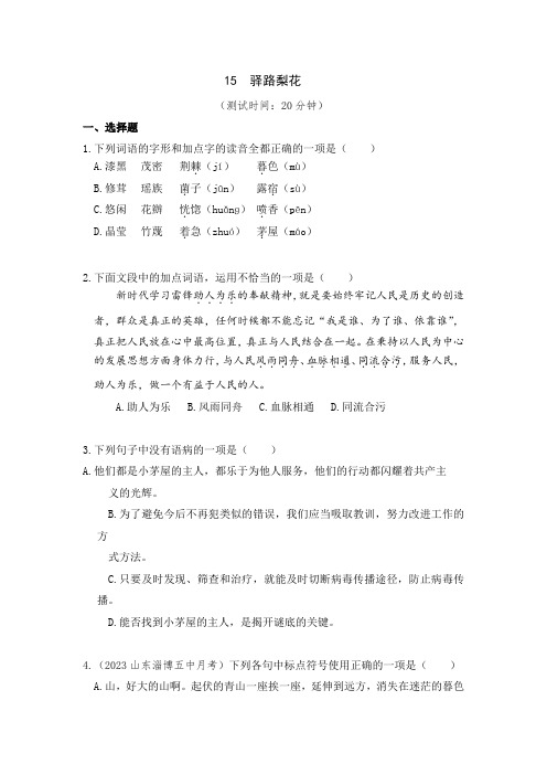 15 《驿路梨花》同步练习(含解析).