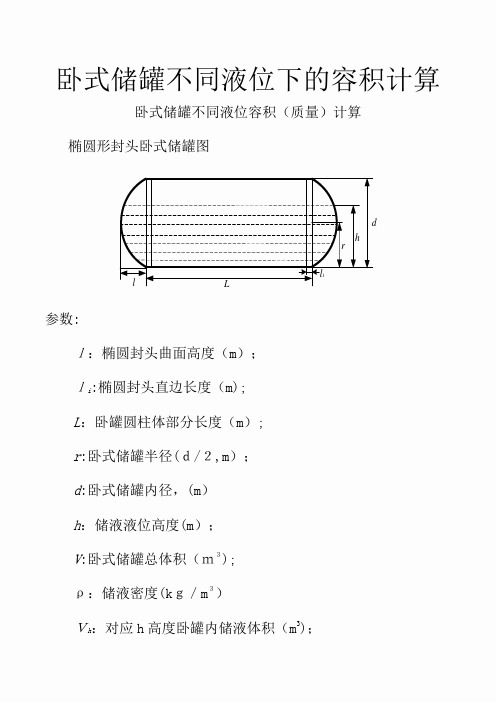 卧式储罐不同液位下的容积计算