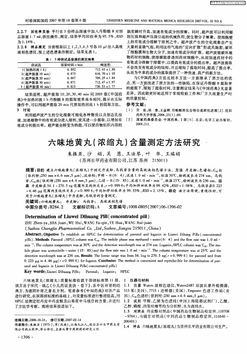 六味地黄丸(浓缩丸)含量测定方法研究