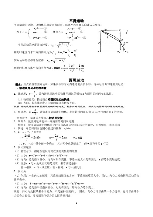 高一物理必修2复习提纲