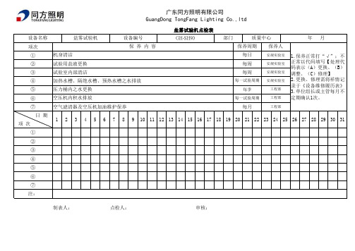 GDTF-Q-T053 盐雾试验箱设备日常保养点检表 REV.00