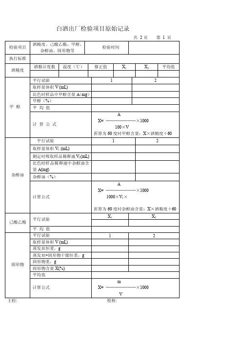 白酒出厂检验项目原始记录