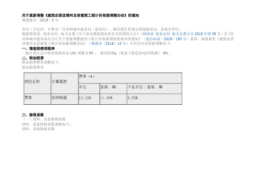 冀建建市〔2019〕3号关于重新调整《建筑业营改增河北省建筑工程计价依据调整办法》的通知