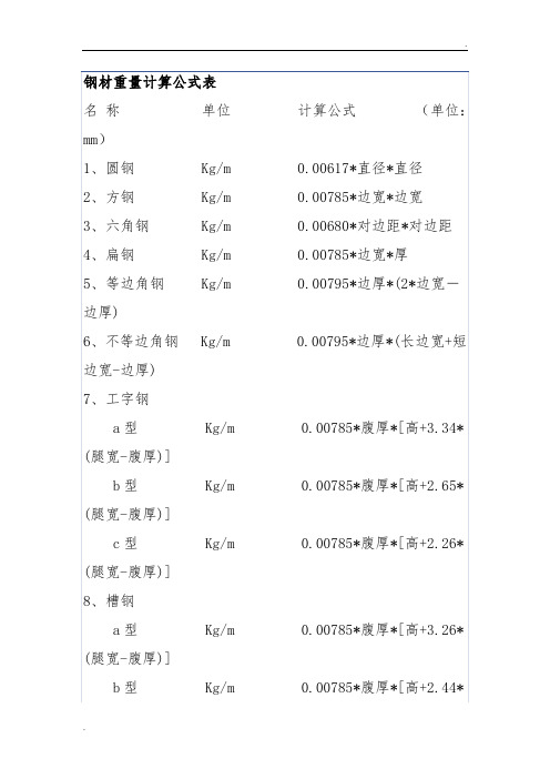 钢筋重量计算公式表