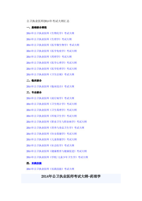 2014年公卫执业医师考试大纲汇总