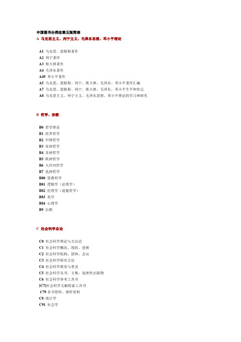 中国图书分类法第五版简表