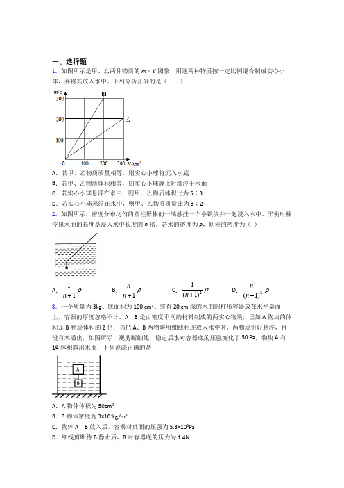 初二物理第二学期第十章浮力单元 易错题专项训练学能测试试题