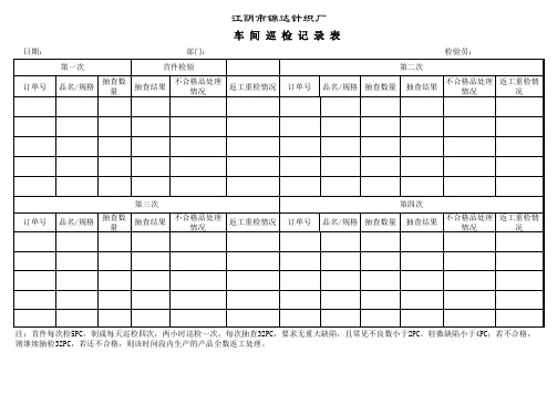 车 间 巡 检 记 录 表