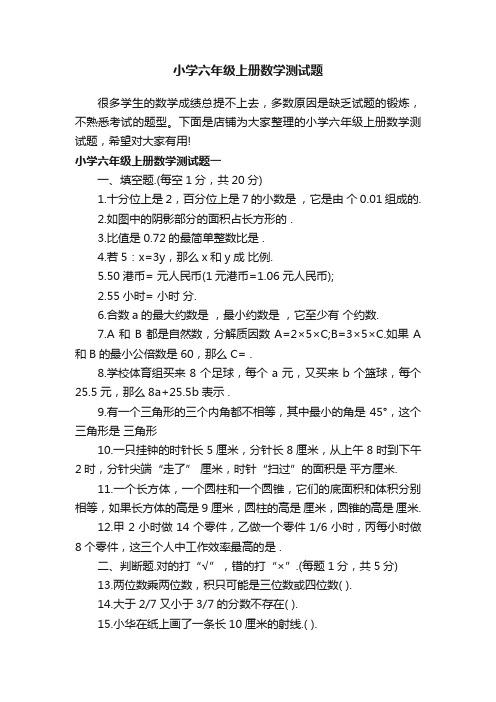 小学六年级上册数学测试题